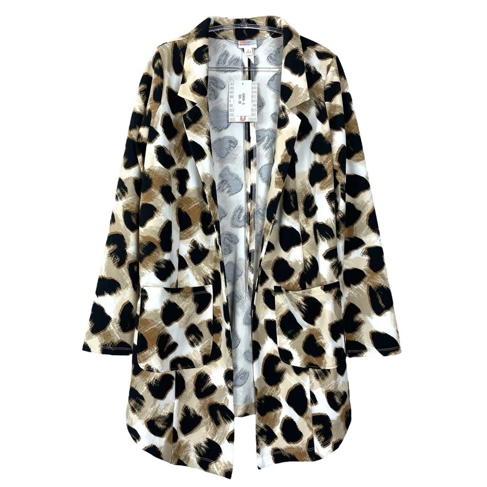 New LuLaRoe Gwen Leopard Print Open Front Duster Jacket Tan Black Size Small